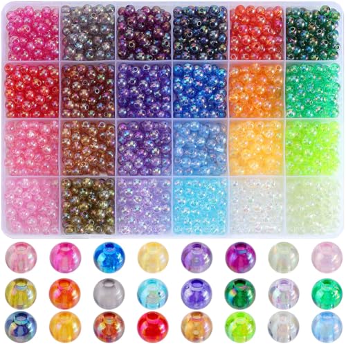 SOFPLATE 1 Box 1440 Stück 24 Farben ab Runde Perlen Bunte Acrylperlen 6x5mm Kleine Mehrfarbige Transparente Kunststoffperlen Mit Blasen Lose Weihnachtliche Klare Perlen Zur Schmuckherstellung Halsket von SOFPLATE