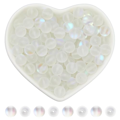 SOFPLATE 1 Box 150 Stück Mondstein Glasperlen Großpackung Mattierte Perlen 8mm Rund Klar Transparent Aurora Kristall Gefärbte Kugel Frost Abstandshalter Lose Perlen Zur Schmuckherstellung Armbänder H von SOFPLATE