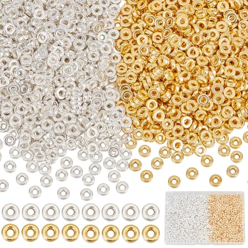 SOFPLATE 1 Box 1500 Stück 6mm Flache Runde Abstandsperlen Aus Silber Goldene Scheibenperlen Großpackung Mit 2mm Loch Kunststoff Rondell Abstandshalter Flache Runde Perlen Für Armbänder Halsketten Ohr von SOFPLATE