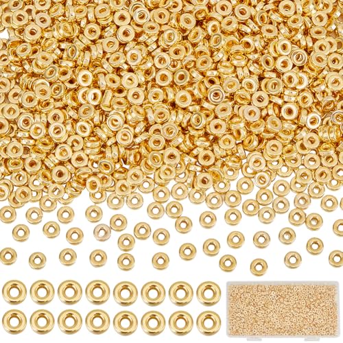 SOFPLATE 1 Box 1500 Stück 6mm Flache Runde Abstandsperlen Goldene Rondellperle 2mm Loch Kunststoffscheibe Charm Heishi Perlen Abstandshalter Für Armbänder Perlen Halsketten Ohrringe Schmuckherstellun von SOFPLATE