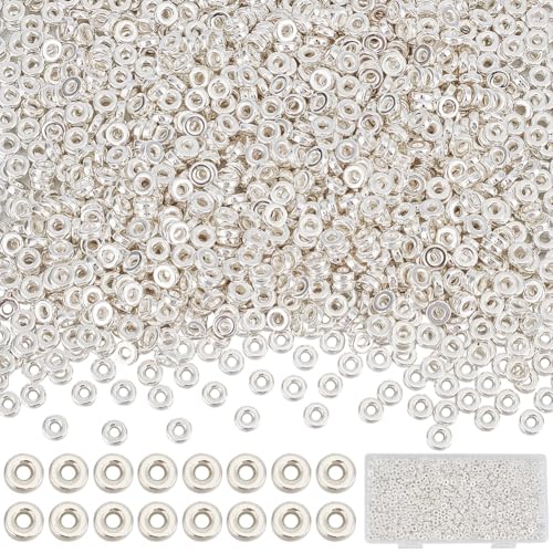 SOFPLATE 1 Box 1500 Stück Silberne Flache Scheiben Abstandshalterperlen Heishi Perlen Großpackung Mit 2mm Loch 6mm Kunststoff Rondell Abstandshalter Flache Runde Perlen Für Armbänder Halsketten Ohrri von SOFPLATE