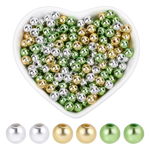 SOFPLATE 1 Box 1500 Stücke 3 Farben St. Patricks Day Perlen St. Patricks Perlen 6mm Gold Silber Grün Kunststoff Metallisch Feiertagsparty Runde Abstandsperlen Zur Schmuckherstellung Halsketten Armbän von SOFPLATE