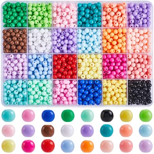 SOFPLATE 1 Box 1680 Stück 24 Farben Bunte Runde Perlen Pastellperlen 6mm Undurchsichtiger Kunststoff Regenbogen Kaugummi Grob Rund Glatt Acryl Bonbonperlen Zum Basteln von Schmuck Armbändern Und Ohrr von SOFPLATE