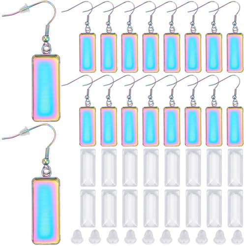 SOFPLATE 1 Box 20 Stück Regenbogen Ohrringfassung Blank 10x25mm Rechteckige Fassung Anhängerschalen Mit Glas Cabochon Einstellungen Ohrringdrahthaken Aus Edelstahl Zubehör Für Die Herstellung von DIY von SOFPLATE