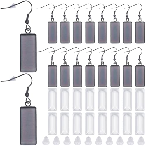 SOFPLATE 1 Box 20 Stück Schwarze Lünetten Ohrringrohlinge 10x25mm Ohrring Lünettenschalen Rechteckige Anhänger Lünettenrohlinge Mit Glas Cabochon Einstellungen Edelstahl Ohrringhaken Zubehör Zur Schm von SOFPLATE