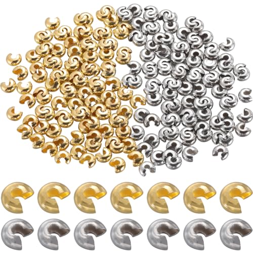 SOFPLATE 1 Box 200 Stück 6mm Schmuckperlenabdeckungen Goldene Quetschperlen Große Mengen Messing Kleine Silberne Stopper Halbrunde Offene Quetschperlen Knotenabdeckungen Für Die Schmuckherstellung Hal von SOFPLATE