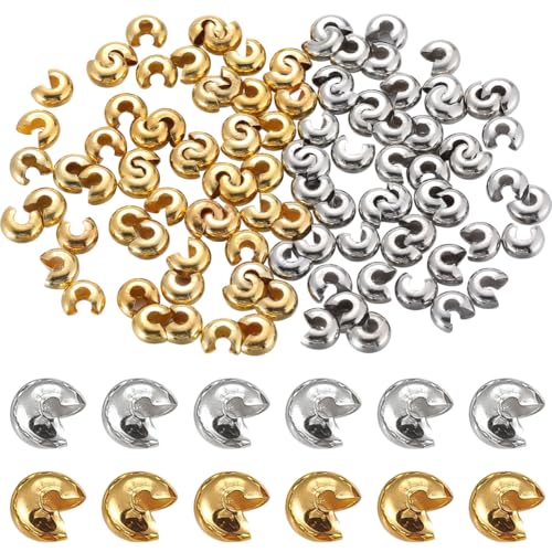 SOFPLATE 1 Box 200 Stück 7mm Runde Quetschperlen Goldene Quetschperlen Silberne Messingperlen Kleiner Halboffener Knoten Kupferstopper Quetschperlenabdeckungen Für Die Schmuckherstellung Halsketten A von SOFPLATE