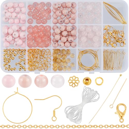 SOFPLATE 1 Box 200 Teiliges Armbande Bastelset Kristallperlen 8mm Glasperlen Große Menge Runde Rosa Perlen Freundschaftsarmbänder Sets Zur Schmuckherstellung Perlensortiment DIY Ohrringe Halsketten B von SOFPLATE