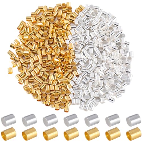 SOFPLATE 1 Box 2000 Stück Quetschperlen 3 mm Stopperperlen Metallkordeln Endkappen Gold Silber Messing Crimper Lose Abstandsperlen Zur Schmuckherstellung Crimpperlen DIY Armbänder Ohrringe Basteln von SOFPLATE