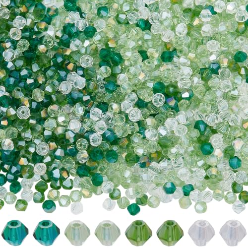 SOFPLATE 1 Box 2000 Stücke 4 Farben Grün Facettierte Glasperlen Doppelkegel Kristallperlen Großpackung 4mm Frühling St. Patrick'S Day Transparente Glasperlen Im Großhandel Für Die Schmuckherstellung H von SOFPLATE