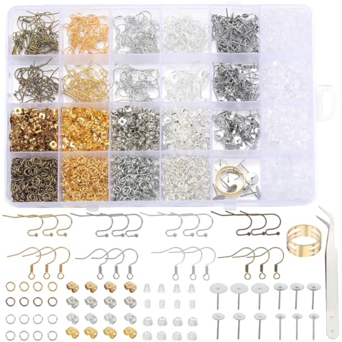 SOFPLATE 1 Box 2362-teiliges Schmuckherstellungszubehör-Set, hypoallergene Ohrring-Fundstücke mit Ohrhaken, Pfosten, Binderinge, Zubehör für Heimwerker, Ton, Harz, Perlen, baumelnde Ohrringe, von SOFPLATE