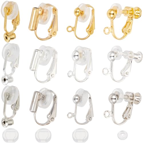 SOFPLATE 1 Box 24 Stück 12 Stile Gold Ohrring Konverter Silber Clip On Ohrring Konverter Messing Nicht Durchbohrt Echt 18 Karat Vergoldet Mit Pad Schraubverschluss Clip Ohrring Beschläge Für Schmuckhe von SOFPLATE