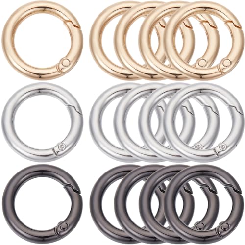 SOFPLATE 1 Box 24 Stück 3 Farben 1 Zoll 25mm Feder O Ring Clip Schlüsselanhänger Runder Karabinerhaken Großpackung Große Metalllegierung Schwarz Gold Silber Ring Karabinerhaken Für Schlüsselanhänger von SOFPLATE