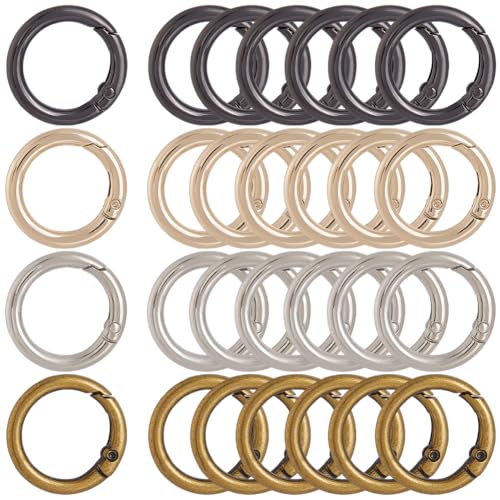 SOFPLATE 1 Box 24 Stück 4 Farben Federtorringe Runder Karabinerhaken Karabinerclip Gold/Silber Metall Kreisförmiger Öffnungsauslöser O Ring Schlüsselanhänger Schnallenverschlüsse Für Geldbörse Schmuck von SOFPLATE