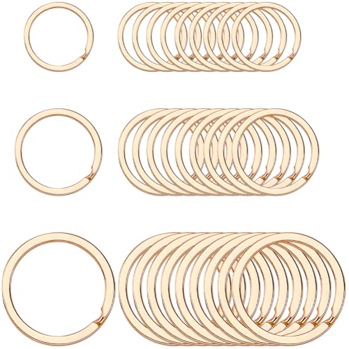 SOFPLATE 1 Box 30 Stück 0,79/0,98/1,26 Zoll Gold Flach Schlüsselanhänger Runde Split Schlüsselanhänger Eisen Kreis Doppelschlaufe Bindering Metall Schlüsselanhänger Ringe Clips für Zuhause Auto von SOFPLATE