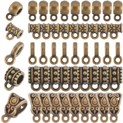 SOFPLATE 1 Box 300 Stück Kleine Bügelperlen Abstandsperlen Mit Großem Loch Und Anhängern Legierung Zylindrisch Strukturiert Tibetische Antike Bronze Bügelperlen Verbindungsstücke Für Die Schmuckherste von SOFPLATE