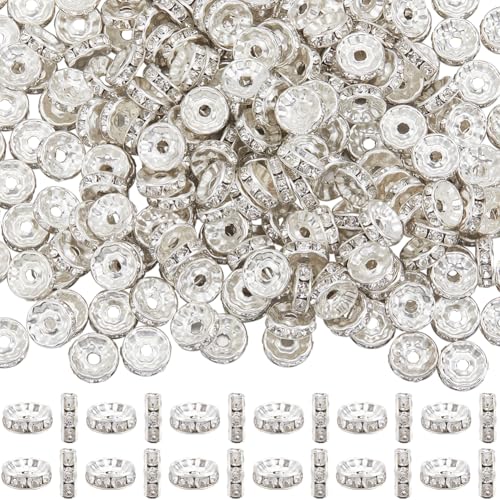 SOFPLATE 1 Box 300 Stück Messing Strass Spacer Perlen 10 mm Kristallperlen Spacer Bulk Silber Klar Lose Charms Tschechische Diamant Runde Metall Rondelle Spacer Perlen für Schmuckherstellung Armbänder von SOFPLATE