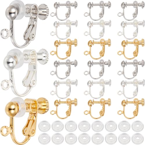 SOFPLATE 1 Box 36 Stück Silber Ohrring Konverter Gold Clip Ohrring Verschlüsse Messing Nicht Durchbohrte Schraubverschluss Clip On Ohrring Komponenten Mit Silikonpad Ohrring Clips Für Schmuckherstellu von SOFPLATE