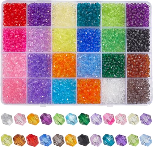 SOFPLATE 1 Box 3600 Stück 24 Farben Doppelkegel Kristallperlen Facettierte Acrylperlen 4mm Klein Transparent Bunt Großhandels Doppelkegel Perlen Zur Schmuckherstellung Armbänder Halsketten Ohrringe R von SOFPLATE