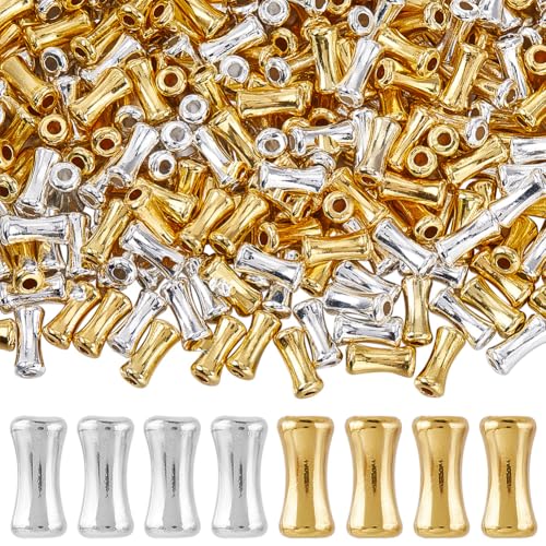 SOFPLATE 1 Box 400 Stück 2 Farben Bambusstab Perlen Metallröhrenperlen 9mm Gold Kleine Knochenverbindung Legierung Silber Bambus Abstandshalter Lose Perle Zur Schmuckherstellung Charms Armbänder Hals von SOFPLATE