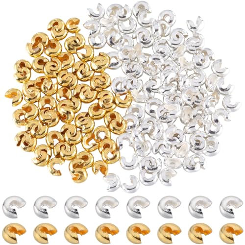 SOFPLATE 1 Box 400 Stück 5 mm Crimpperlenabdeckungen Crimpperlenstopper Messing Halbrund Offene Crimper Endkappen Gold Silber Crimp Abstandshalterperlen Beschläge Für DIY Bastelarmbänder Schmuckherste von SOFPLATE