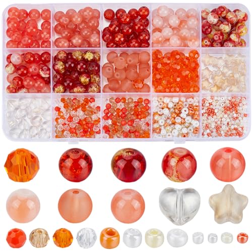 SOFPLATE 1 Box 480 Teiliges Armband Bastelset Verschiedene Perlen 8mm Runde Glasperlen Orange 20g Spacer Rocailles Perlen 4mm Facettierte Kristallperlen Für Die Schmuckherstellung DIY Armbänder Ohrrin von SOFPLATE