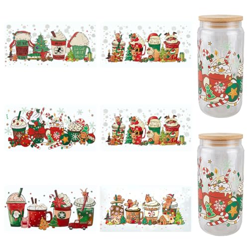 SOFPLATE 1 Box 6 Bögen 6 Stile Weihnachts Transferaufkleber UV DTF Becherverpackungen Weihnachtsbaum Weihnachtsmann Lebkuchenmann Wasserdichte UVDTF Aufkleber Für Trinkbecher Wasserflaschen Dekoration von SOFPLATE