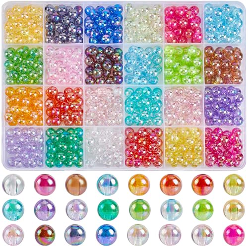 SOFPLATE 1 Box 600 Stück 24 Farben ab Acrylperlen Bunte Blasenperlen Großpackung 8mm Transparente Kaugummiperlen Klobige Kugeln Lose Runde Kunststoffperlen Zur Schmuckherstellung Ohrringe Armbänder H von SOFPLATE