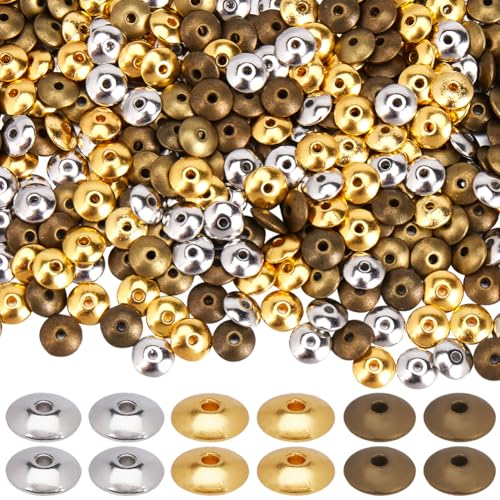 SOFPLATE 1 Box 600 Stück 3 Farben Goldfarben Flache Runde Abstandsperlen 6mm Legierungsperlen Kleine Glatte Scheiben Im Tibetischen Stil Lose Perlen Abstandshalter Für Schmuckherstellung Perlenarmbän von SOFPLATE