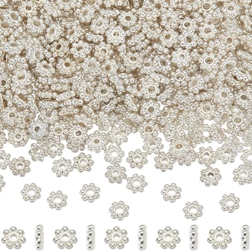 SOFPLATE 1 Box 600 Stück Silberne Gänseblümchen Perlen 6mm Blumen Abstandshalter Perlen Tibetische Metalllegierung Kleine Runde Schneeflocken Rondell Perlen Lose Charms Für Die Schmuckherstellung Zub von SOFPLATE