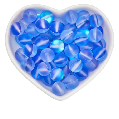 SOFPLATE 1 Box 80 Stück Mondstein matte Kristallglasperlen blaue Glasperlen 10 mm Milchglasperlen blau rund groß klar transparent Aurora Matte Perlen Bulk für Schmuckherstellung Valentinstag von SOFPLATE