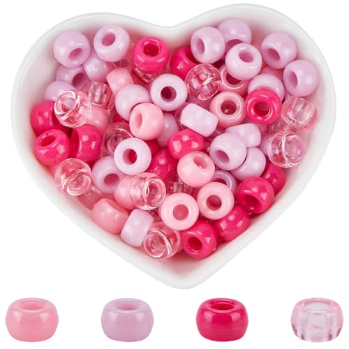 SOFPLATE 1 Box 800 Stück 4 Stile 9x6mm Pony Perlen In Rosa Pony Perlen In Großpackung Undurchsichtig Transparent Kunststoff Rund Pony Perlen Zum Valentinstag Für Die Schmuckherstellung Freundschaftsa von SOFPLATE