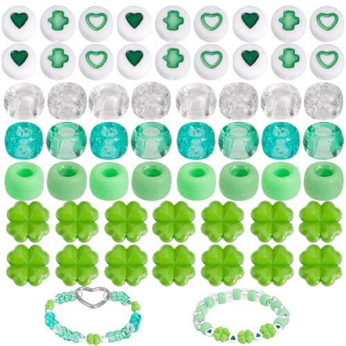 SOFPLATE 1 Box 800St St. Patrick'S Day Pony Perlen Set Grüne Kleeblatt Perlen Aus Acryl Irische Klassische 4 Blättrige Kleeblatt Abstandshalter Lose Feiertagsperle Für Schmuckherstellungszubehör DIY A von SOFPLATE