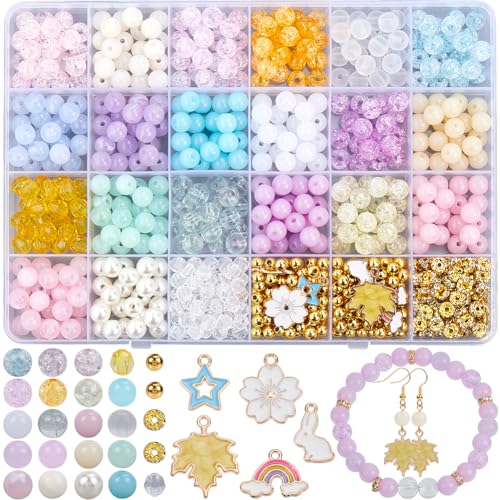 SOFPLATE 1 Box 835 Stück 8 mm Acrylperlen, Armband-Set, Kristallperlen und Charms-Set, niedliche runde Süßigkeiten-Perlen, Farbverlauf, Blasen, lose Perlen für Schmuckherstellung, DIY-Armbänder, von SOFPLATE