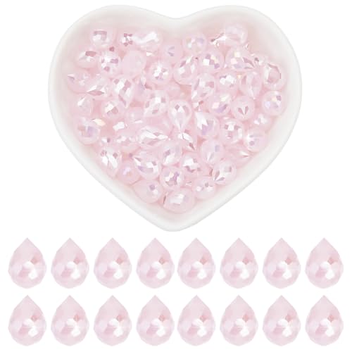 SOFPLATE 1 Box Ca. 95~100 Stück Kristallperlen In Tropfenform Rosa Transparente Glasperlen 8x10mm Tropfenförmiger Edelstein Lose Abstandsperle Für Armbänder Halsketten Schmuckherstellung DIY Basteln von SOFPLATE