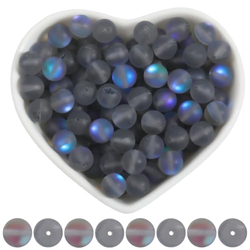 SOFPLATE 1 Box Mit 150 mattgrauen Perlen Aurora Kristallglasperlen 8mm Mattierte Runde Kugel Meerjungfrau Glas Mondstein Holografischer Abstandshalter Lose Perlen Zur Schmuckherstellung Armband Und von SOFPLATE