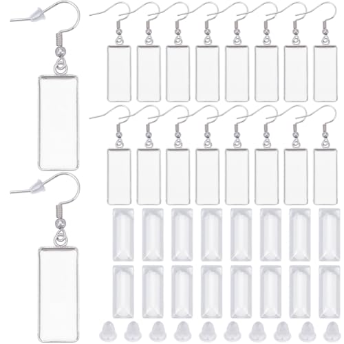 SOFPLATE 1 Box Mit 20 Stück Ohrring Lünettenrohlingen Ohrringdrahthaken Aus Edelstahl 10x25 Mm Rechteckige Lünetten Anhängerschalen Mit Glascabochons Silikon Ohrringverschlüsse Zur Schmuckherstellung von SOFPLATE