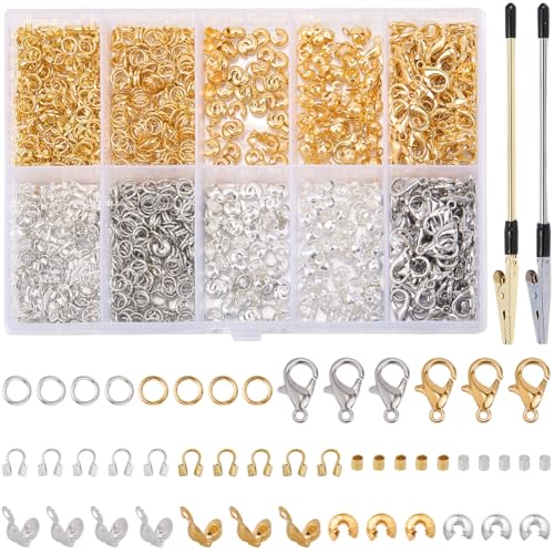 SOFPLATE 1 Box Mit 2385 Quetschperlen Schmuckherstellungs Set Mit Quetschperlen Ösen Verschlüssen Biegeringzange Perlendraht Für Die Schmuckherstellung Zubehör DIY Armband Für Erwachsene von SOFPLATE