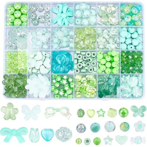 SOFPLATE 1 Box Mit 360 grünen Perlen Set Mit Acrylperlen Zum Thema St. Patrick’S Day Bastelsets Mit Blumen Herzen Sternen Und Schmetterlingen Irischen Feiertagsperlen Zubehör Für Die Herstellung von O von SOFPLATE