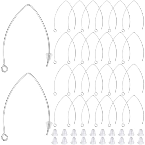 SOFPLATE 1 Box Mit 40 OhrhängernOhrhaken Aus EdelstahlSilberfarbenLangMarquise V Förmiger HakenOhrring Beschläge Mit Ohrmuttern Und SchlaufeBaumelnde Ohrhänger Für SchmuckherstellungszubehörDIY von SOFPLATE