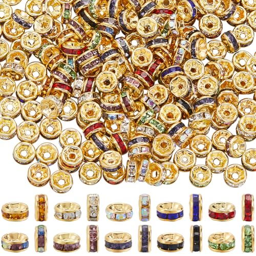 SOFPLATE 1 Box mit 300 Stück goldfarbenen Rondelle-Abstandshalter, 6 mm, Messingstrass, Kristall, runde Metallperlen für Schmuckherstellung, Armbänder, Ohrringe, Bastelarbeiten, 300 Stück von SOFPLATE