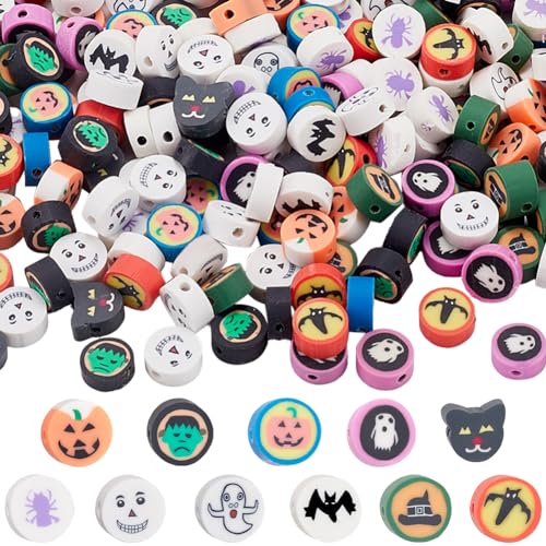 SOFPLATE 1 Schachtel 300 Stück Halloween Tonperlen Polymer Tonperlen Feiertagskürbis Geist Spinne Fledermaus Heishi Abstandsperlen Zur Schmuckherstellung Perlensortiment DIY Armband Ohrringe Halskette von SOFPLATE