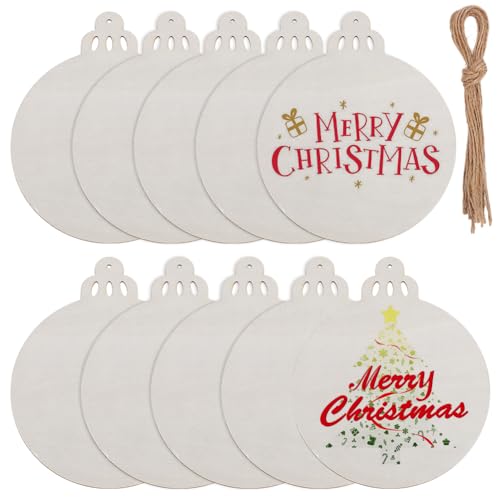 SOFPLATE 10 Stück 7.1 x 5.8 Zoll Große Schneeball Ornamente Aus Holz Weihnachts Holzausschnitte Blanke Unlackierte Runde Holzscheiben Mit Löchern Für Heimwerker Kunsthandwerk Malerei Zuhause Partygesc von SOFPLATE