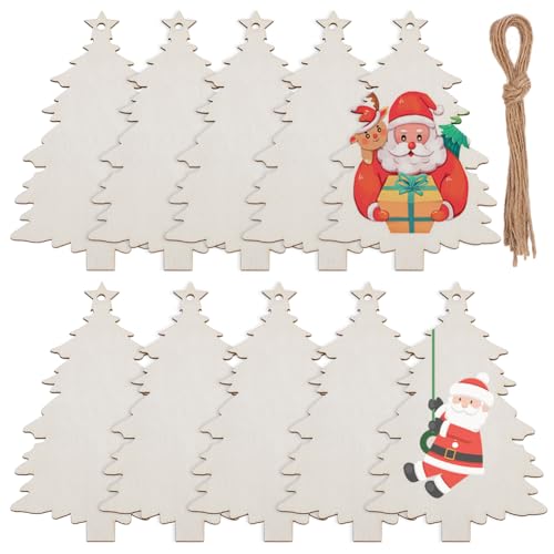 SOFPLATE 10 Stück 7x 4.3 Zoll Weihnachtsbaum Holzausschnitte Blankes Holz Weihnachtsornament Basteln Unbehandelte Holzrohlinge Mit Löchern Für Heimwerker Kunsthandwerk Malerei Zuhause Partygeschenke D von SOFPLATE