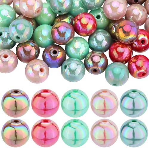 SOFPLATE 100 Stück 5 Farben 16mm Acrylperlen In Großen Mengen Mit Weihnachtsmotiven Bubblegum ab Farbe Perlenstifte Undurchsichtige Brockenperle Zur Schmuckherstellung Perlenzubehör DIY Ohrringe Armbä von SOFPLATE