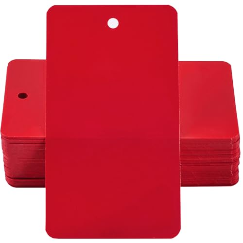 SOFPLATE 100 Stück Blanke Rote Kunststoffanhänger Wasserdichte Versandanhänger Feuerstein 5 x 9cm Rechteckig Zum Aufhängen Identifikationsösen Drahtanhänger Etiketten Zum Identifizieren von Namensaus von SOFPLATE