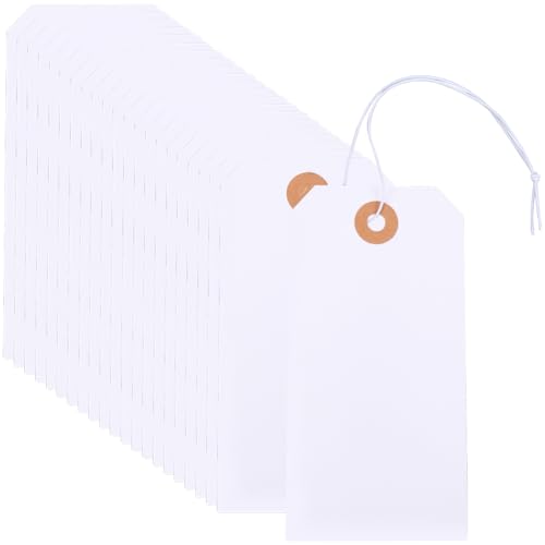 SOFPLATE 100 Stück Blanko Weiße Preisschilder Zum Aufhängen An Kleidung Mit Befestigter Schnur 6 x 12cm Beschreibbares Rechteckiges Papier Zum Aufhängen von Warenetiketten Für Kleidung Preisauszeichn von SOFPLATE