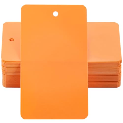 SOFPLATE 100 Stück Orangefarbene Wasserdichte Etiketten Blanke Kunststoff Beschriftungsetiketten 5 x 9cm Rechteckig Zum Aufhängen Namensösen Drahtetiketten Zum Identifizieren von Namensausweisen Hand von SOFPLATE