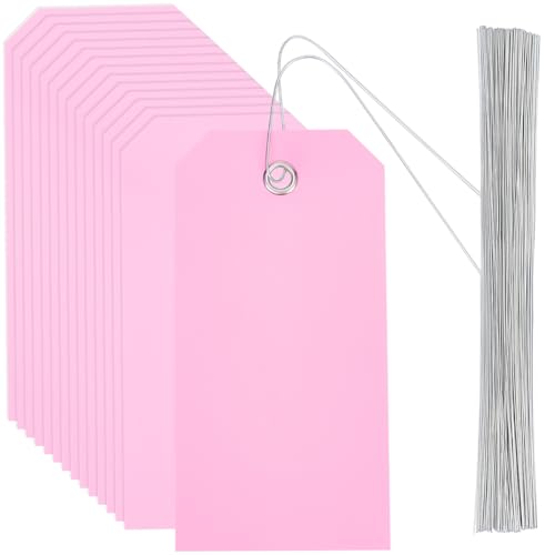 SOFPLATE 100 Stück Rosa Wasserdichte Etiketten Blanko Versandetiketten Mit Eisendraht Rechteckig 4.7 x 2.4{1} cm Kunststoff PVC Öse Zum Aufhängen Namensschild Etiketten Set Zum Aufhängen von Namenskar von SOFPLATE