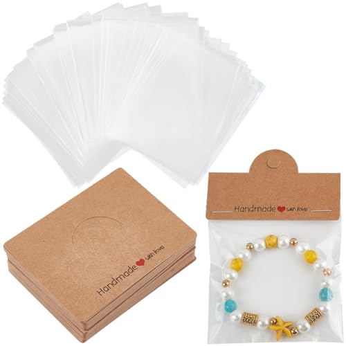 SOFPLATE 100 Stück Schmuckverpackungsbeutel Halsketten Displaykarten braunees Papier Faltbare Kopfkartenhalter Kleines Bastelverpackungsset Zum Aufhängen Präsentieren von Armbändern Ohrringe von SOFPLATE